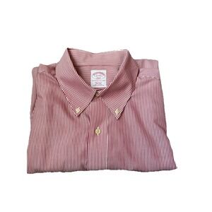 Brooks Brothers 346 Regular Fit Non-Iron Men's Red Striped Dress Shirts 17-4/5